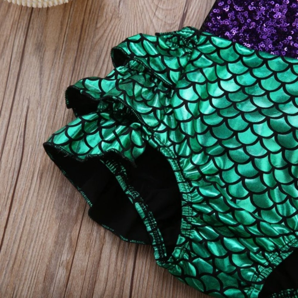 Mermaid outfit baby girl girls cute green purple - Picture 3 of 8